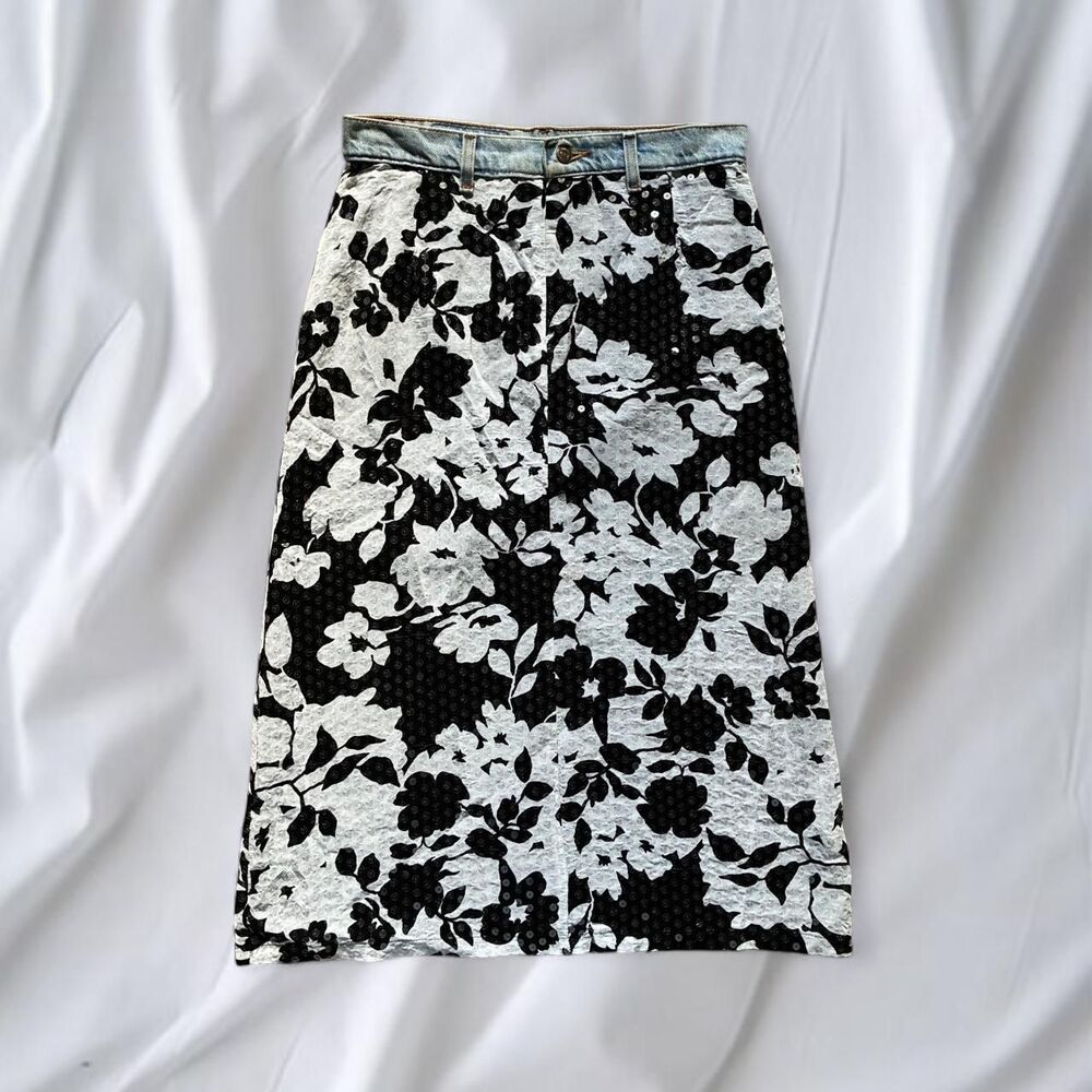Sequin Floral Midi Skirt